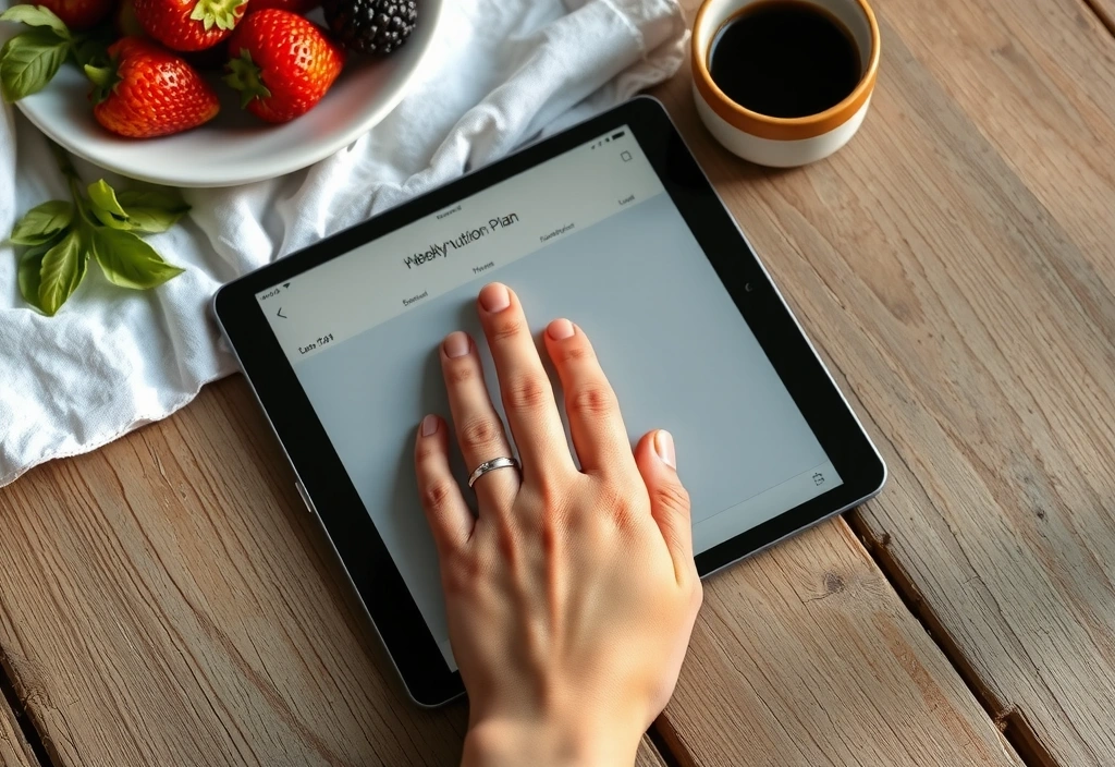 Hand scrollt durch Wochenplan auf Tablet